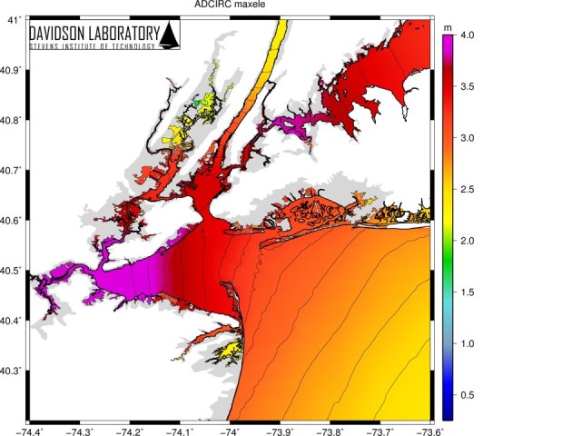 Peak water elevations during Hurricane Sandy in meters above mean sea level